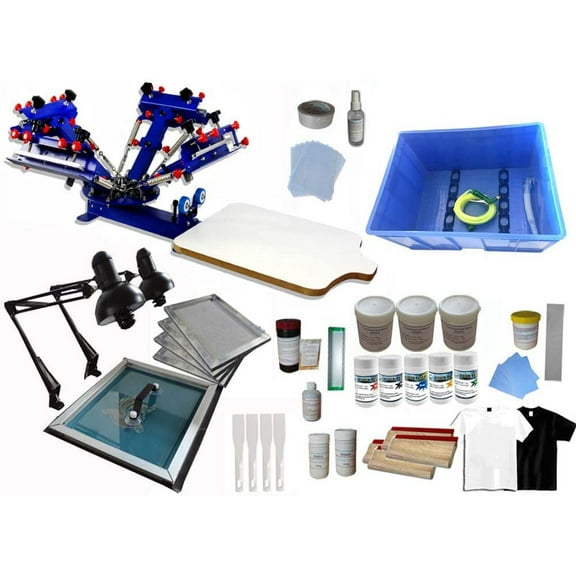 INTBUYING 4 Color 1 Station T-shirt Screen Printing Kit Screen Printing Press Machine with Materials Set
