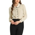 thumbnail image 4 of INSPIRE CHIC Women's Blouse Peter Pan Collar Puff Sleeve Contrast Trim Button Down Shirt XL Light Khaki, 4 of 6