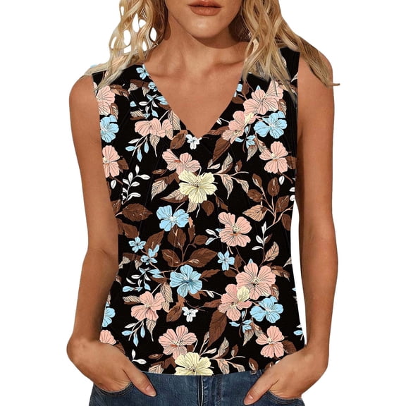 Jamicy Graphic Tank Tops for Women Summer V Neck T Shirts Sleeveless Casual Basic Tee Loose Fit Cute Trendy Beach Vacation Clothes