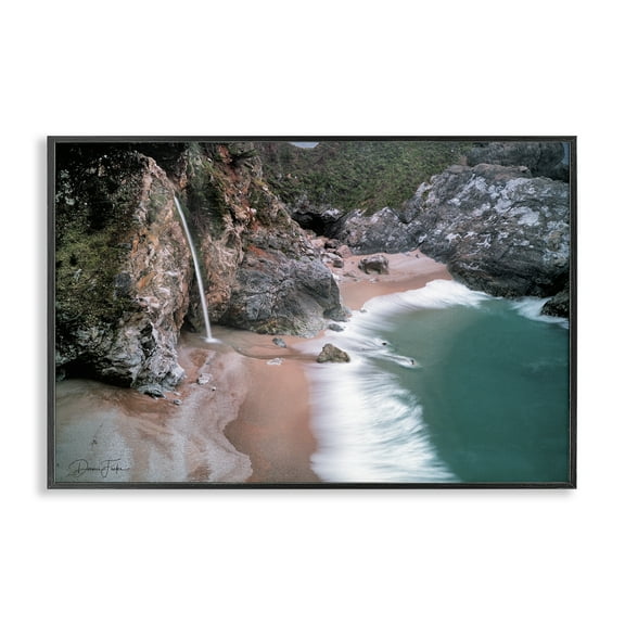 Stupell Industries Tropical Waterfall Cliffs Coastal Painting Black Framed Art Print Wall Art, 18 x 12