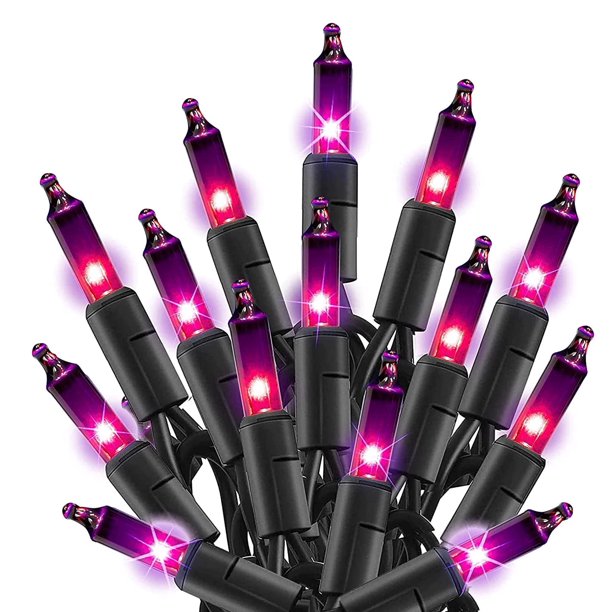 Luces navideñas a pilas, guirnalda de luces LED de 5 m con 50 luces, 8 modos de luz y temporizador para decoración de interiores y exteriores, como árbol de Navidad, boda o fiesta (morado).