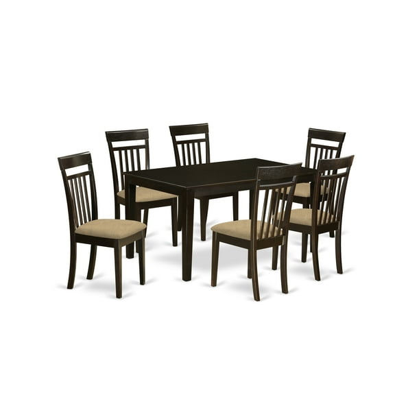 East West Furniture Capri 7-piece Wood Table and Dining Chairs in Cappuccino