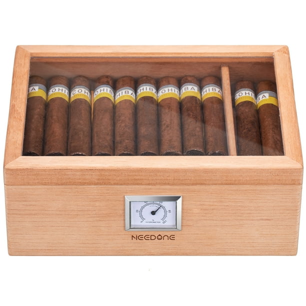 NEEDONE Handcrafted Cigar Humidor Case Box with Hygrometer Humidifier