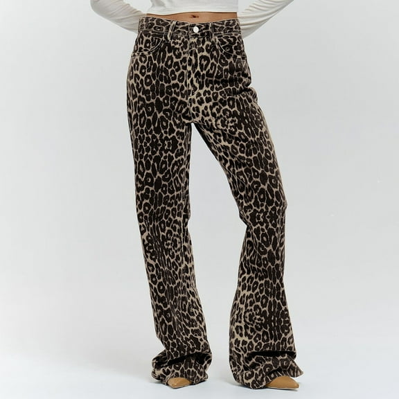 Aloohaidyvio Y2k Jeans Animal Print Y2k Pants Leopard Print Womens Baggy Wide Leg Jeans 2000s Mcbling Grunge Clothes