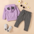 thumbnail image 4 of Fesfesfes Toddler Kids Girls Solid Color Cotton Ruffle Bow Clothes Hoodies Rabbit Ear Suit, 4 of 9