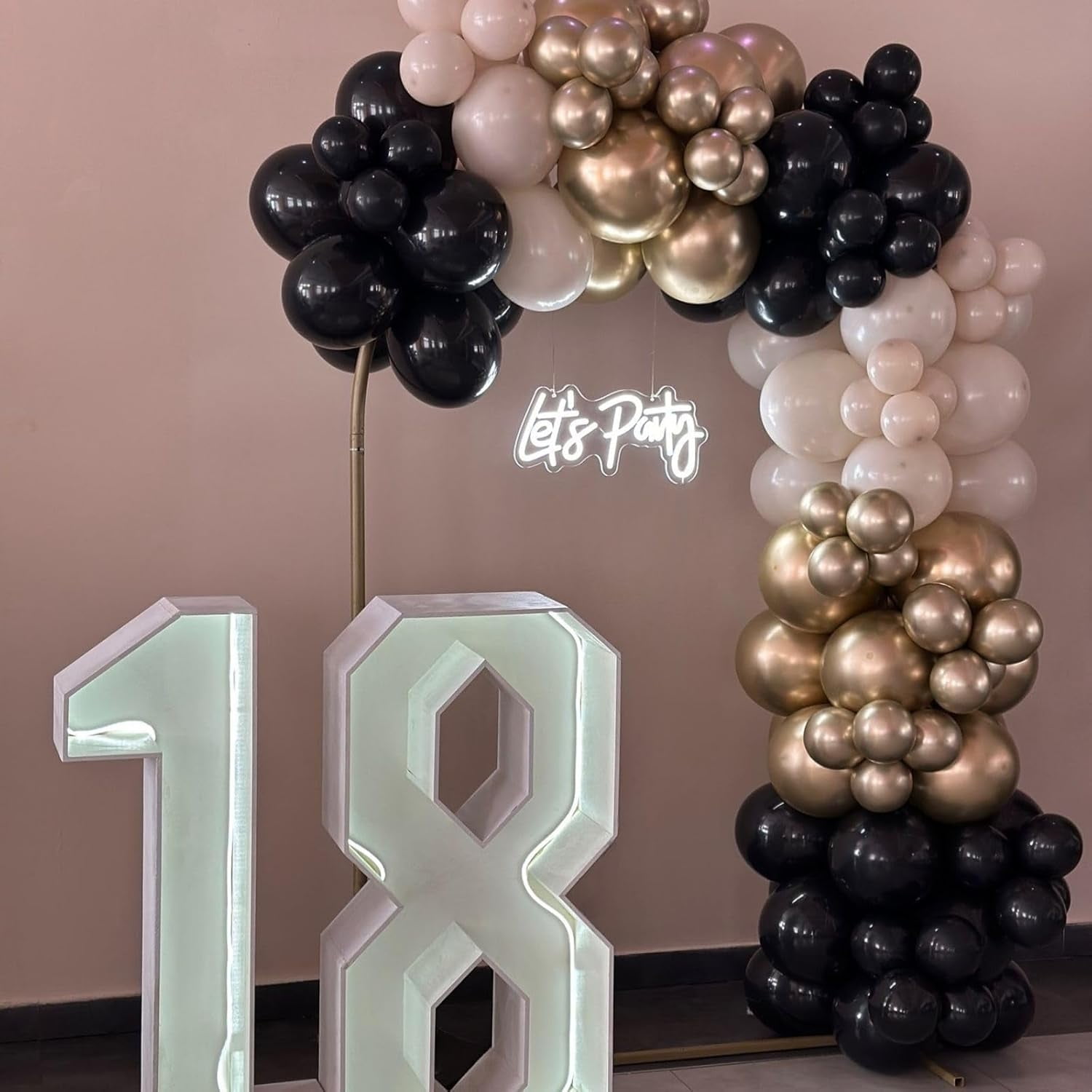 Black Gold Balloon Arch Kit,Sand White Balloon Garland with Star Foil Balloons Metallic Champagne Gold Balloons for Birthday Baby Showers  Wedding Party Decorations
