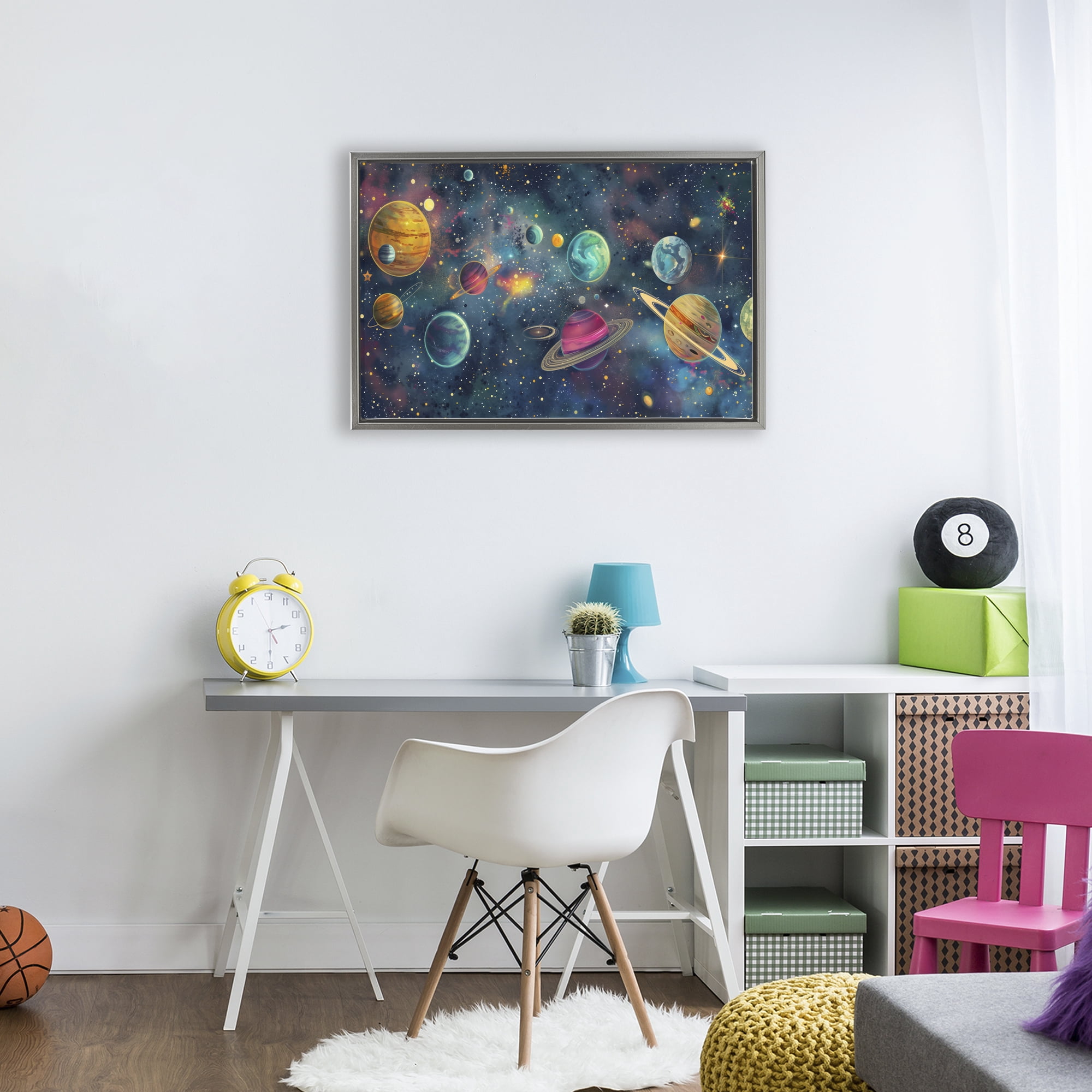 Stupell Industries Celestial Planetary Parade Gray Framed Floater Canvas Wall Art, design by Creative Studio