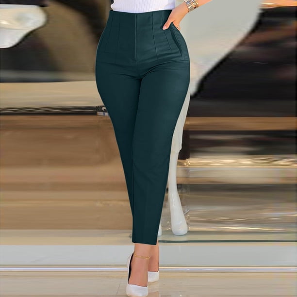 WILLBEST Pantalones Casuales de Mujer, Pantalones de Trabajo Cortos de Cintura Alta, Pantalones con Cremallera, Pantalones Casuales Holgados, Cintura Elástica, Pierna Ancha, Moda con Bolsillo Chica