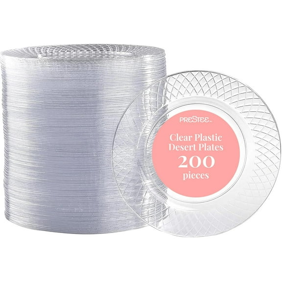 200 Clear Dessert Plates - Disposable Heavy Duty, 6.25 Inch Elegant Wedding Cake Plates, Durable Round Party Plate for Appetizers and Events, Premium Small Plate for All Occasions