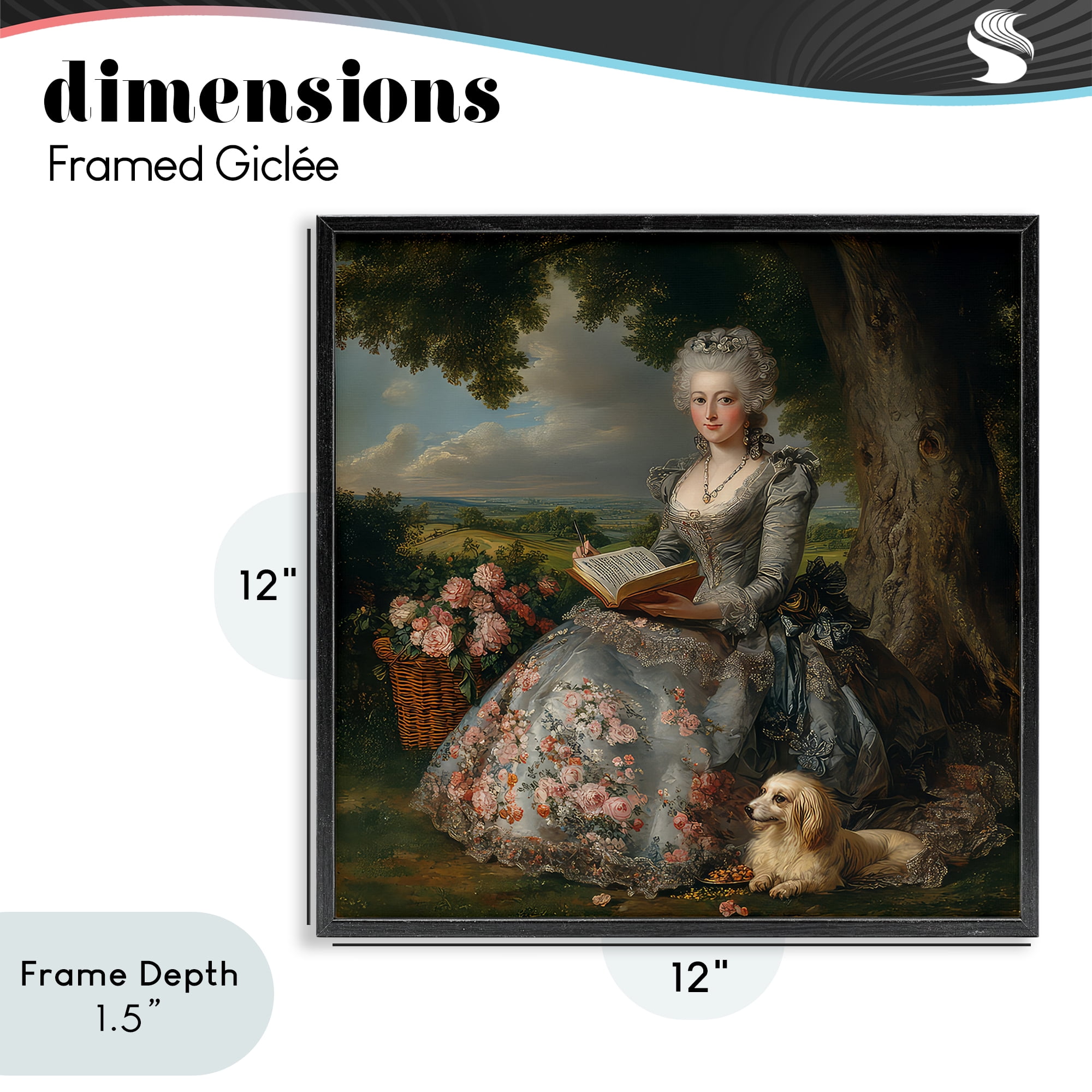 Stupell Industries Reading Rococo Lady with Dog Black Framed Giclee Art, design by The Wands Want