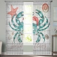 thumbnail image 3 of Christmas Coastal Semi Sheer Curtains 72 Inch Length 2 Panels Set, Ocean Crab Starfish Conch Wooden Grain Sheer Kitchen Curtain Privacy Voile Window Curtain for Living Room Bedroom Rod Pocket Drapes, 3 of 7