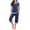 Blue, variant on LYXSSBYX Womens Pajama Sets Women's Casual Loose Solid Round Neck Short Sleeved Capris Home Set Pajamas and Pajamas