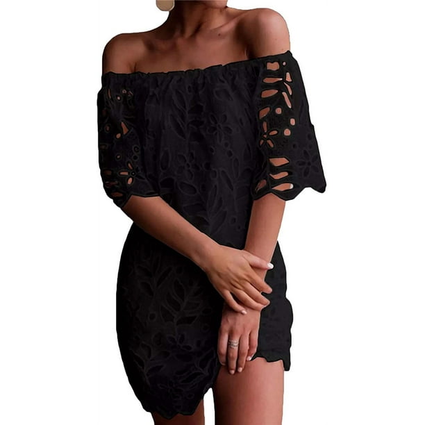 Robe Noire Dentelle Femme Ronde Epaules Denudees Chic –