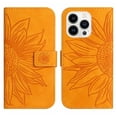 thumbnail image 2 of For iPhone 13 Pro Max 6.7" Sunflower  Embossed Strong Magnetic Attachment/Closure, Card Slots/Pocket, PU Leather Flip Wallet Case With Adjustable Shoulder Strap,Yellow,For iPhone 13 Pro Max, 2 of 11