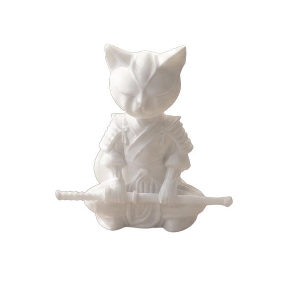 Warrior Cat Statue 3D Printed Samurai Cat Sculpture Whimsical Desk Animal Ornament for Living Room Table Shelf Decor Gift for Cat Lovers Collectors