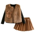 thumbnail image 2 of FAOWME Toddler Girls Outfits Long Sleeve Round Neck Top Fuzzy Vest And Pleated Skirt 3 Piece Fashion Comfortable Sets For Daily Wear,Brown,5-6 Years, 2 of 9