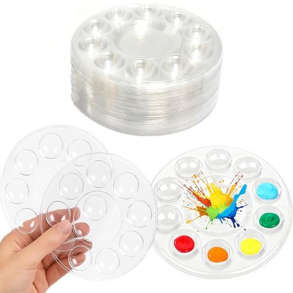 20 Pack Clear Plastic Paint Tray Palettes, Round Artist Paint Tray, Artist Painting Palette for Acrylic, Watercolor, Art DIY Crafts, Painting & Birthday Parties