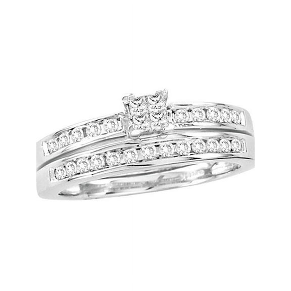 14kt White Gold Womens Princess Diamond Bridal Wedding Engagement Ring Band Set 1/2 Cttw
