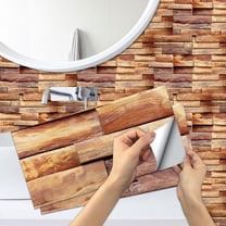 6 Piece Peel and Stick Backsplash Tiles Wall Stickers Brown Yellow Wood Grain Decals 11.8x5.9inch Self Adhesive Waterproof Vinyl Sticker