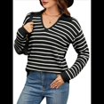 thumbnail image 1 of Suéteres de Mujer 2025, Cuello en V, Larga, Tops A Rayas, Otoño Invierno, Ropa de Punto Cómoda, Suéter Tipo Pulóver y Negro XL, 1 of 9