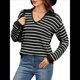 thumbnail image 1 of Suéteres de Mujer 2025, Cuello en V, Larga, Tops A Rayas, Otoño Invierno, Ropa de Punto Cómoda, Suéter Tipo Pulóver y Negro S, 1 of 9