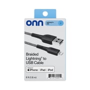 onn 6ft MFI Certified Lightning to USB-A Braided Charging Cable - Black