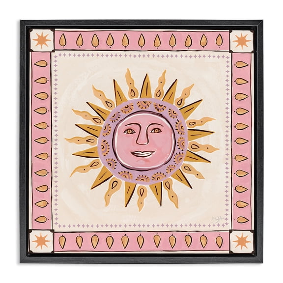 Stupell Industries Smiling Sun with Pink Border Black Framed Floater Canvas Wall Art, design by Two If By Sea Studios