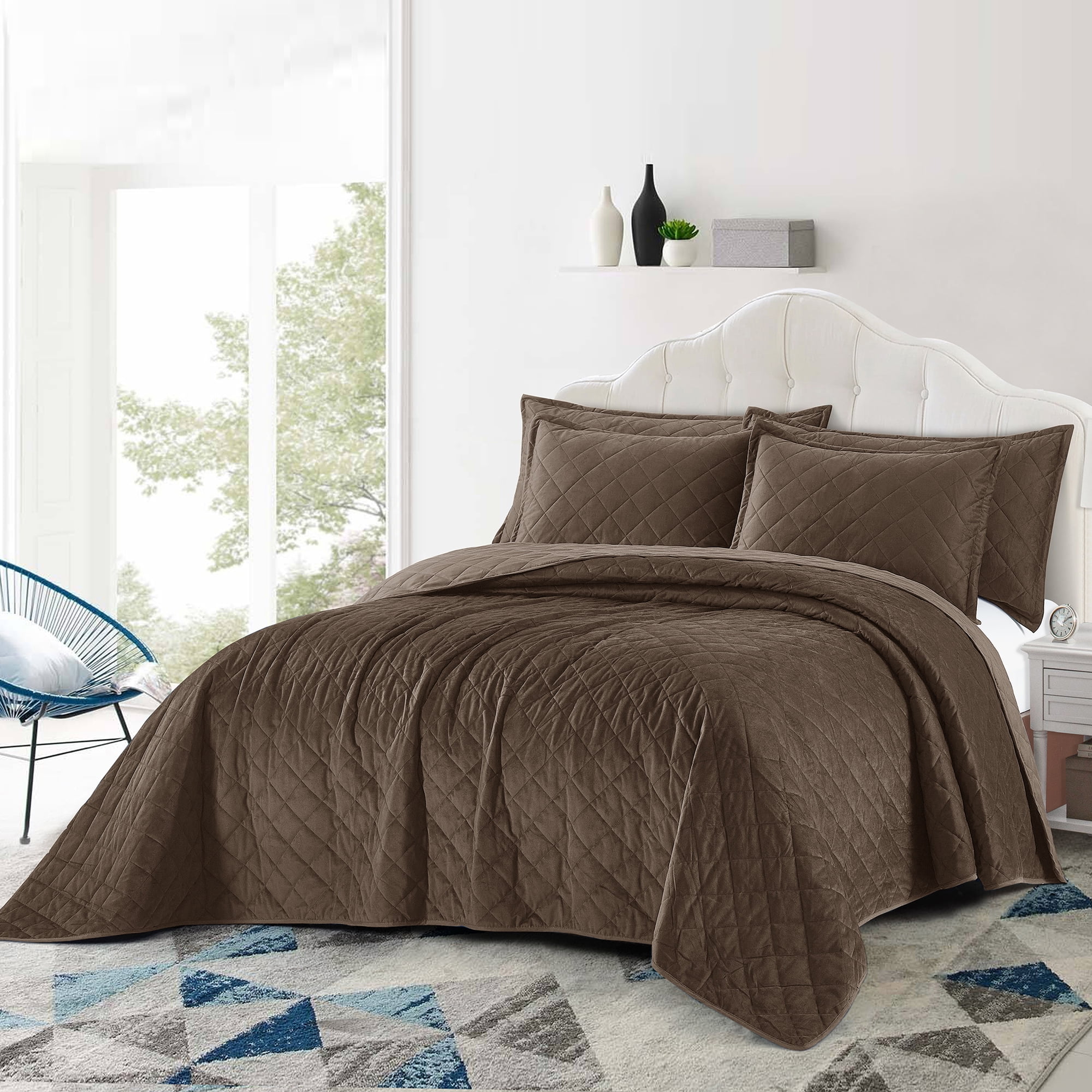 DaDa Bedding Soft Velveteen Elegant Quilted Coverlet Bedspread Set Taupe Grey 