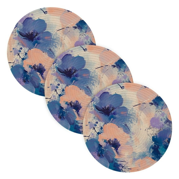 BZSMCE Mats for Pots,Pans Place Blue Flowers Paintting Simple Style Pattern Pot Mats