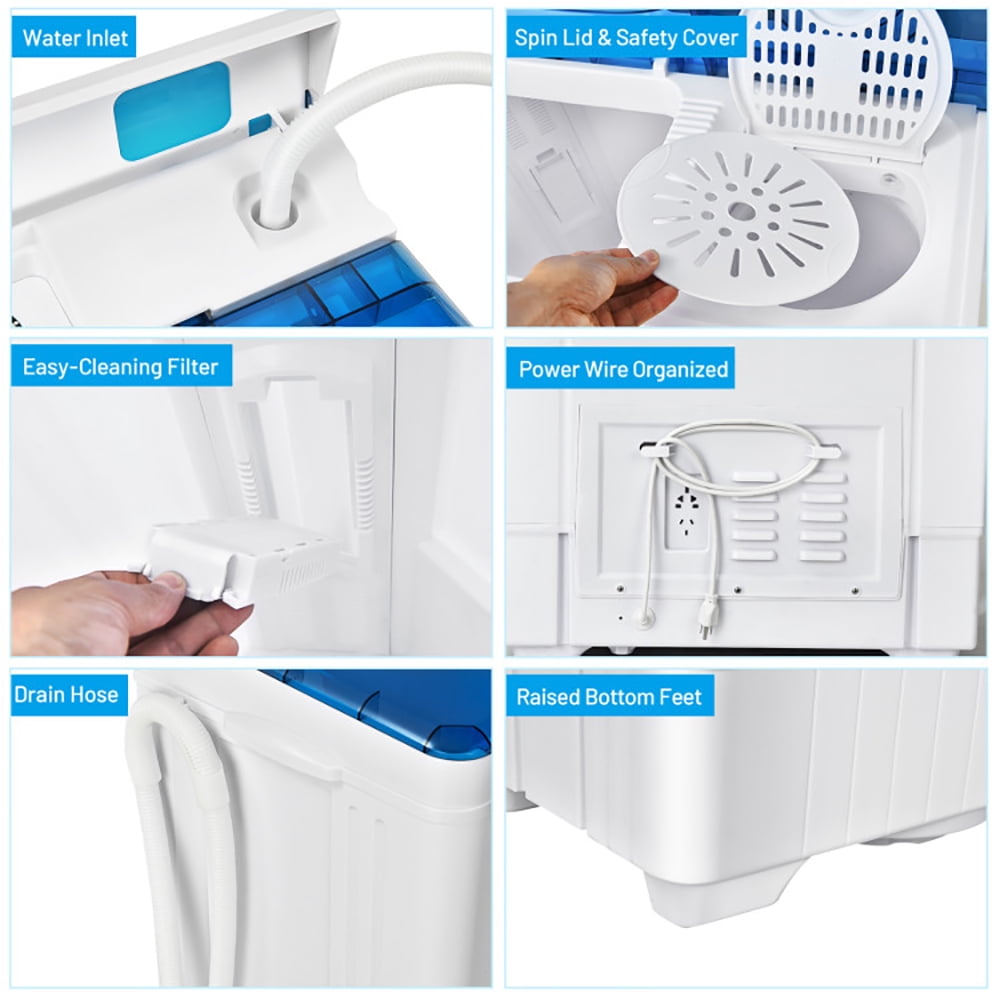 Spaco 26 Pound Portable Semi-automatic Washing Machine with Built-in Drain Pump-Blue, Washer Spinner Portable Washing Machine
