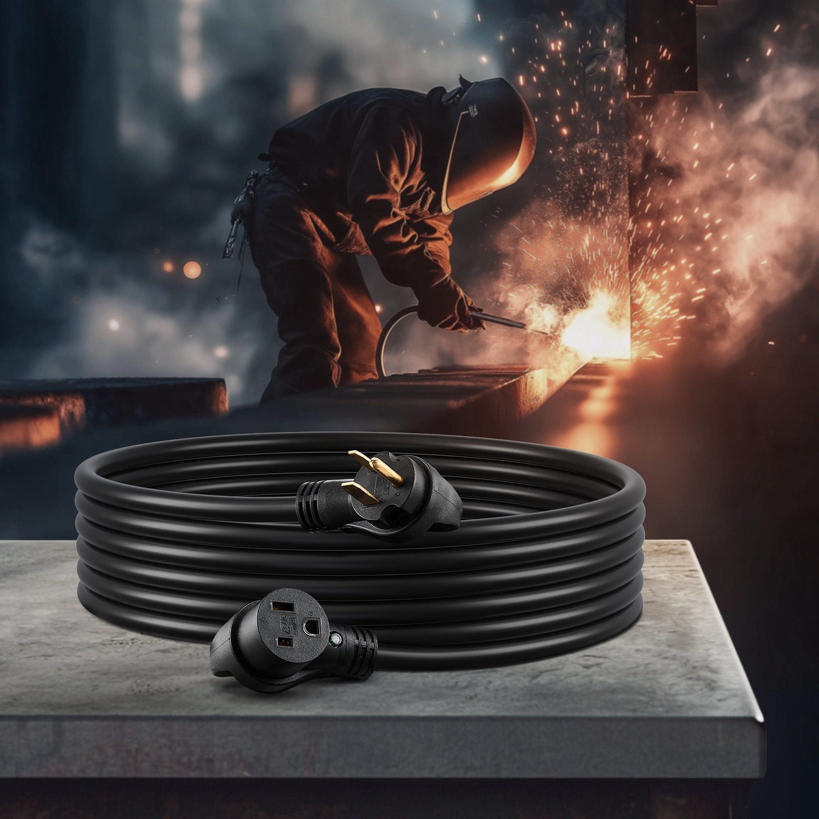 50A Generator Extension Cord 50FT 250V Heavy Duty 6AWG Pure Copper Power Cable NEMA 6-50P to 6-50R 12500W ETL Certified Outdoor Indoor Use with Light Indicator Handle Storage Bag