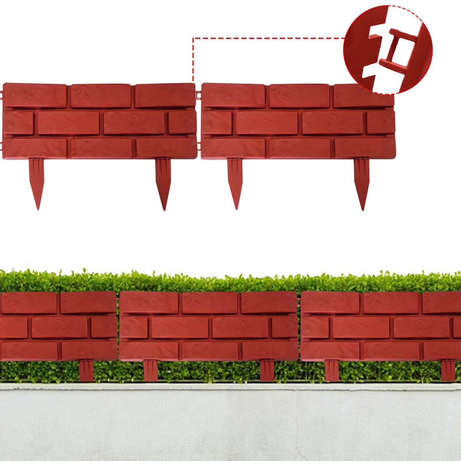 4PCS Plastic Brick Effect Lawn Edging Fence Border for Garden Shrub Path