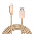 thumbnail image 3 of LAX Gadgets Extra Long, Apple MFi Certified Nylon Lightning to USB iPhone Charger Cable for iPhone 7, 7 Plus, 6s, 6s Plus, 6, 6 Plus, SE, 5s / iPad Pro, Air, Mini, iPad / iPod | 10 Ft Cord, Gold, 3 of 7