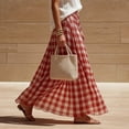 thumbnail image 5 of Maxi Skirts for Women Elastic Waist A Line Plaid Skirts Summer Casual Pleated Gingham Flowy Long Skirts, XL, 5 of 7