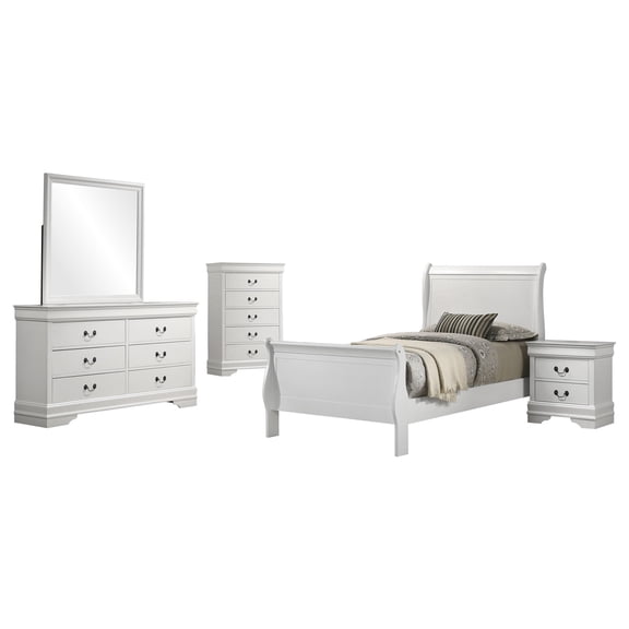 Louis Philippe 5-piece Twin Bedroom Set White