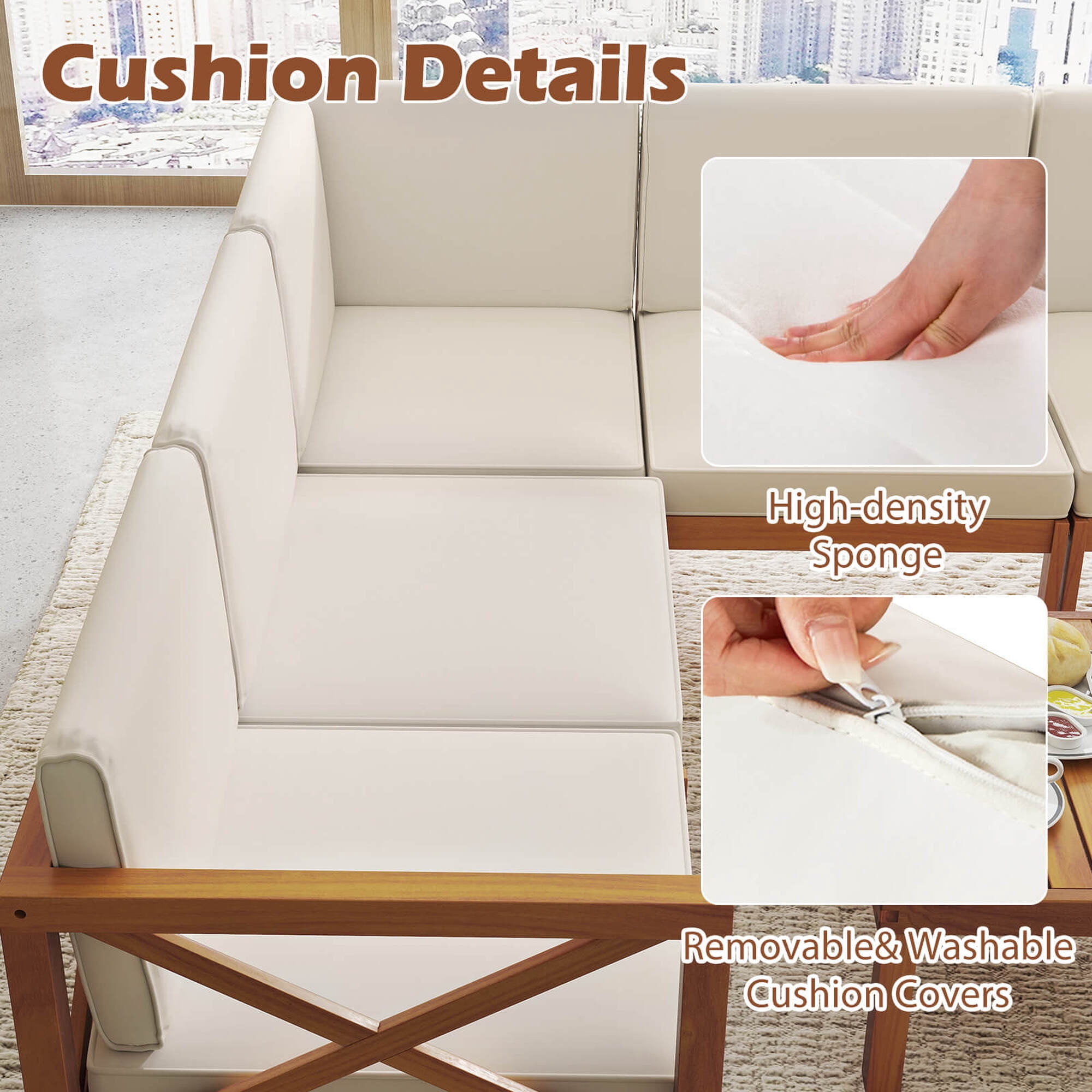 Costway 6 PCS Acacia Wood Patio Furniture Set with Cushions and Coffee Table for Garden