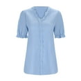 thumbnail image 7 of CAICJ98 T Shirts for Women Elegant Short Sleeve Lace V Neck Shirt Summer Tops Solid Blouses for Women Trendy Basic Tee Light Blue,3XL, 7 of 7