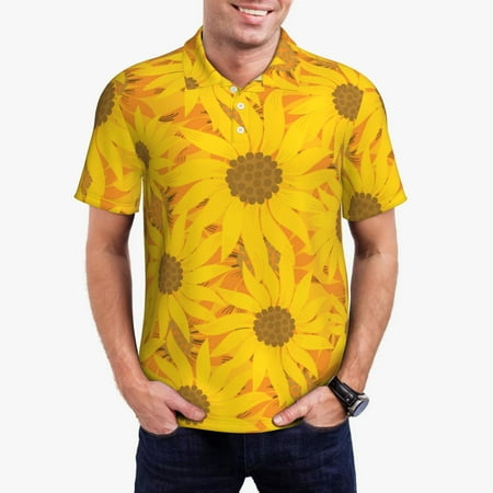 Goofa Sun Flowers Print Mens Polo Shirts Quick Dry Short Sleeve Golf T Shirt Performance Moisture Wicking Casual Workout-X-Large