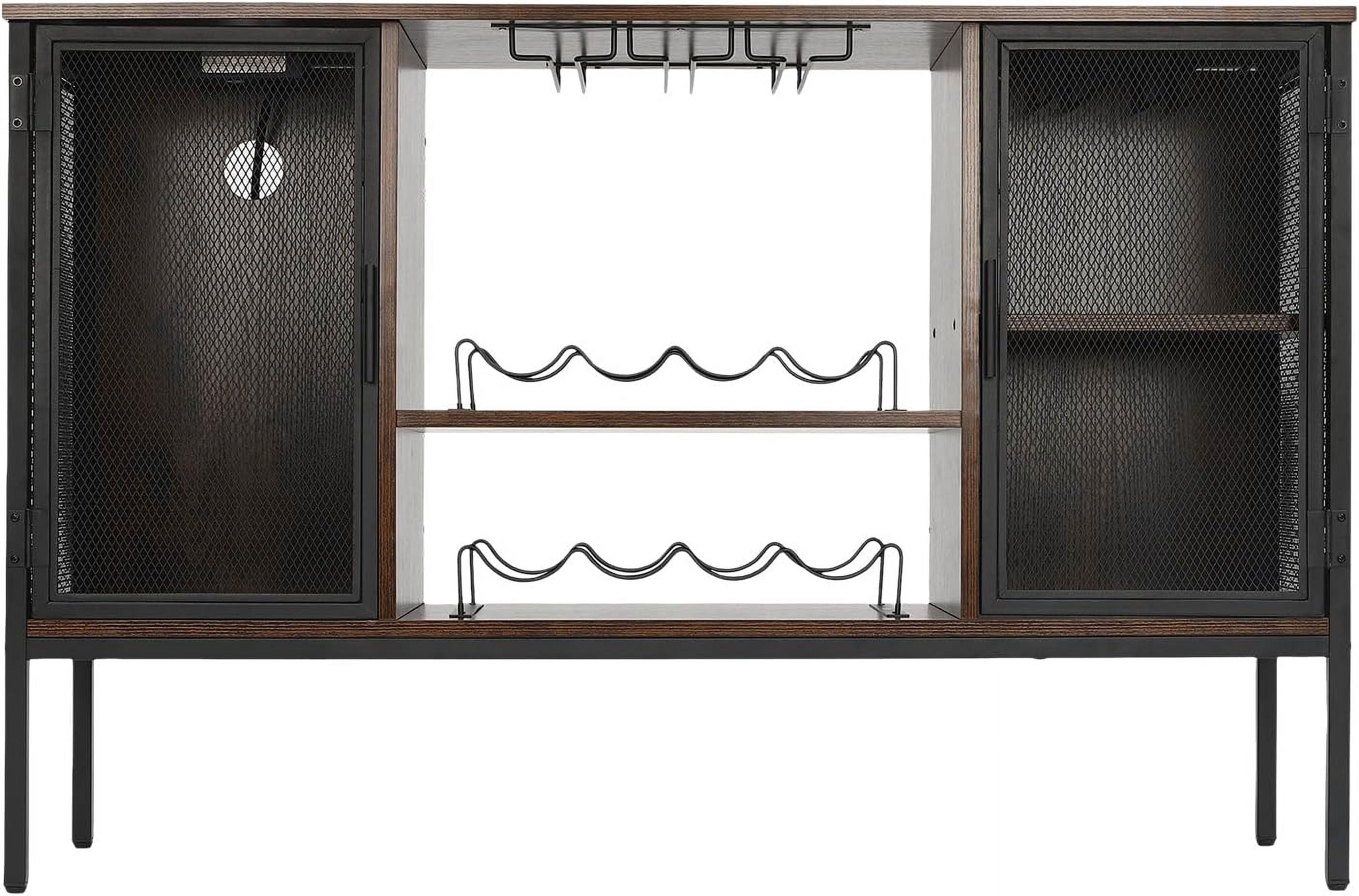 Wine Bar Cabinet with Built-in Outlets, Industrial Bar Cabinets for Liquor and Glasses, Farmhouse Mini Coffee Bar Liquor Cabinet Bar for Home with Removable Wine Racks, Brown