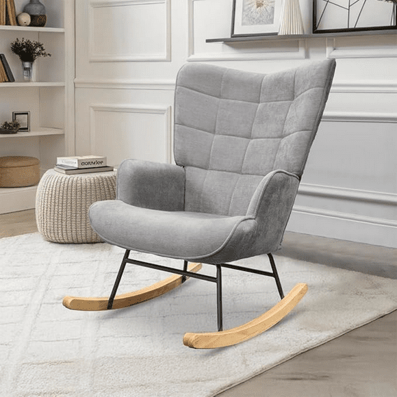 Sillón Mecedora Moderna Tapizado Tela Suave Gris