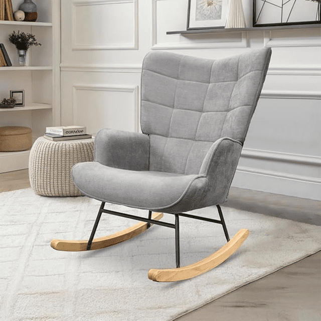 Sillón Mecedora Moderna Tapizado Tela Suave Gris