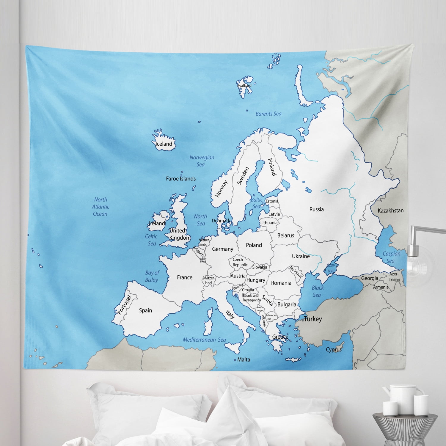 Europe Tapestry, Detailed Map of the European Continent with Borders 