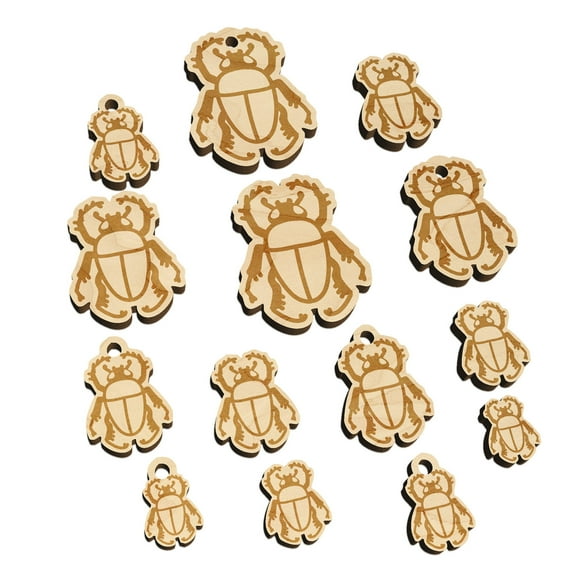 Scarab Beetle Wood Mini Charms Shapes DIY Craft Jewelry - No Hole - 14mm (26pcs)