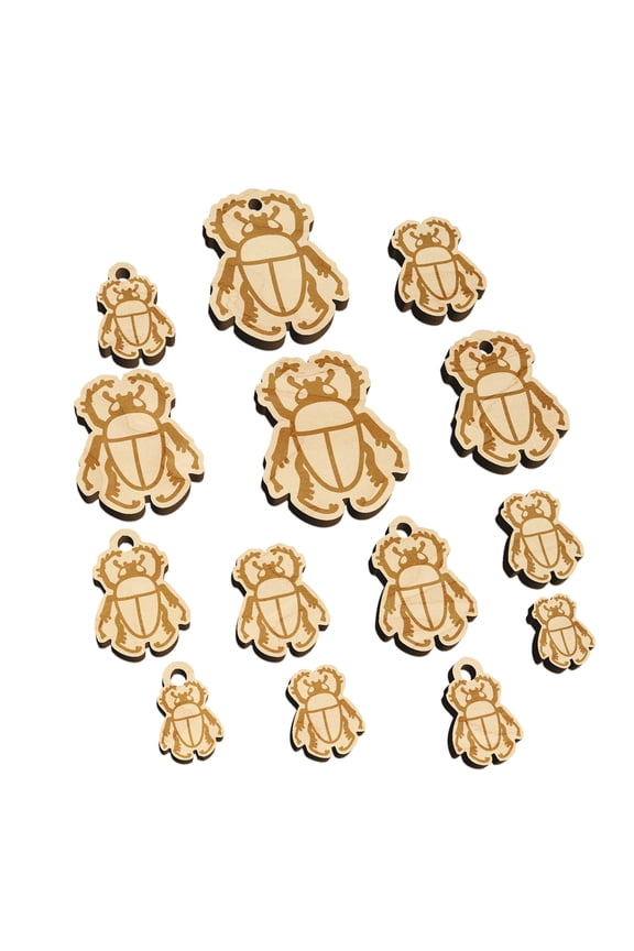 Scarab Beetle Wood Mini Charms Shapes DIY Craft Jewelry - No Hole - 16mm (22pcs)