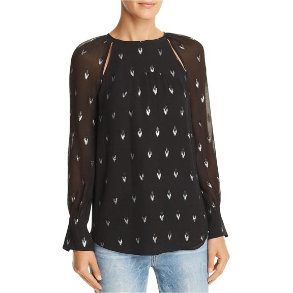Joie Womens Metallic Pullover Blouse, Black, Small