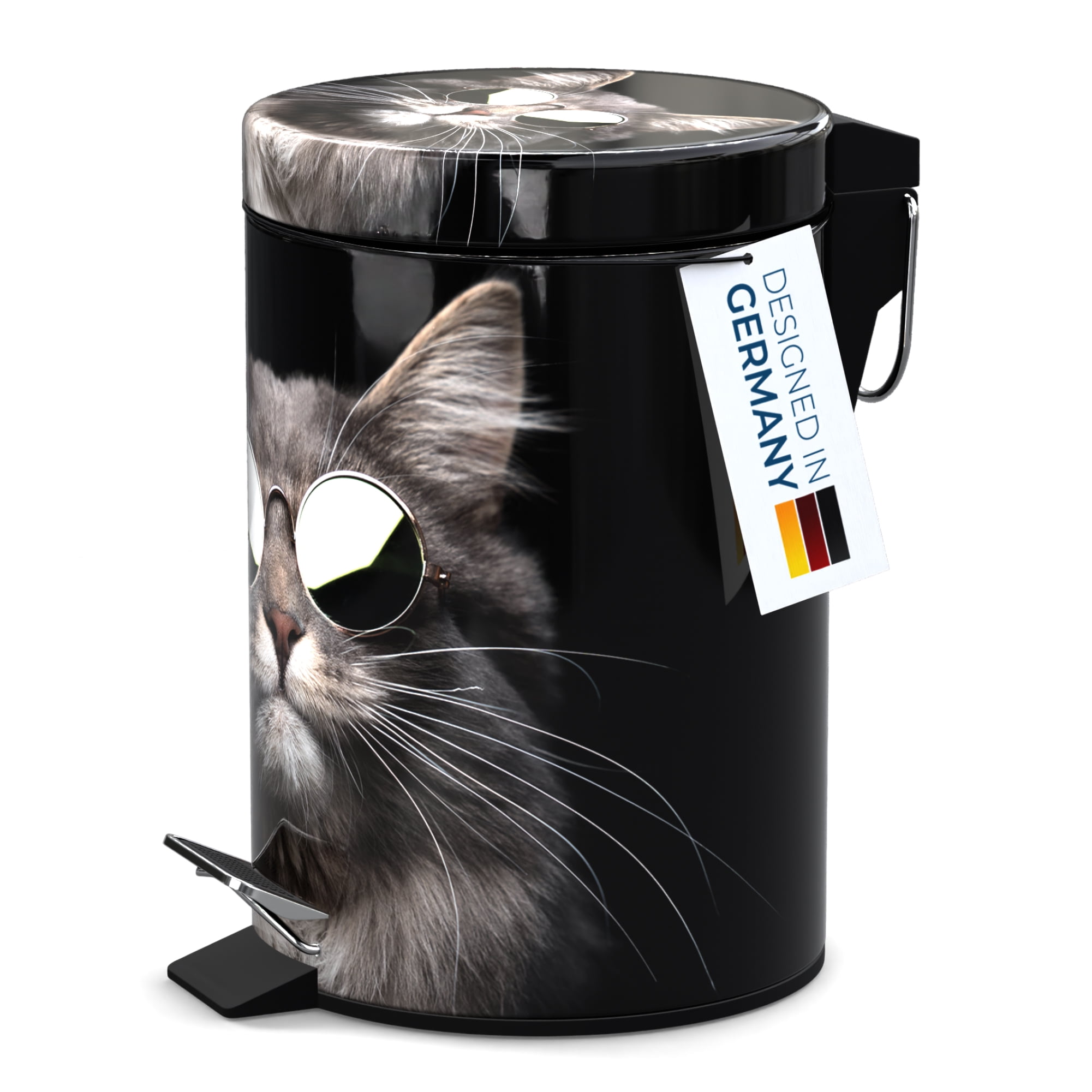 Sanilo Trash Can 1.3 Gallon with Soft Close, Many New Cosmetic and Kitchen Waste Bins Available, Bathroom Bin with Inner Bucket (Cool Cat)
