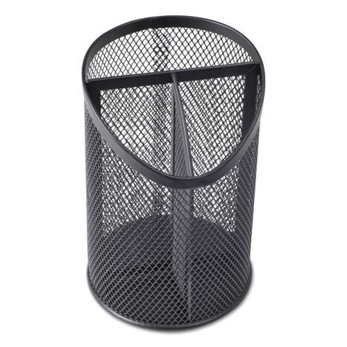 Universal UNV20019 Metal Mesh 3-Compartment 4-1/8 in. x 6 in. Pencil Cup - Black