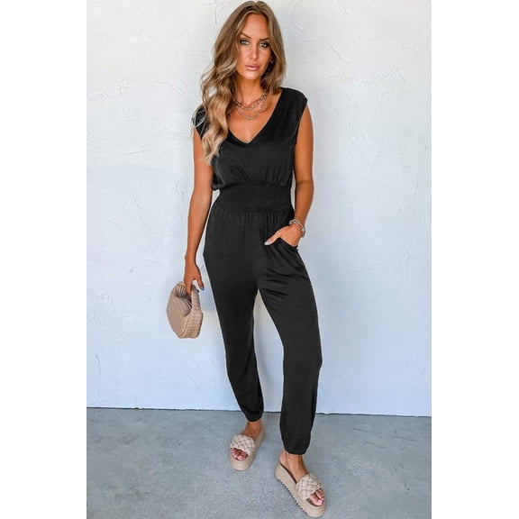 Women High Waist Sleeveless V Neck Jumpsuit