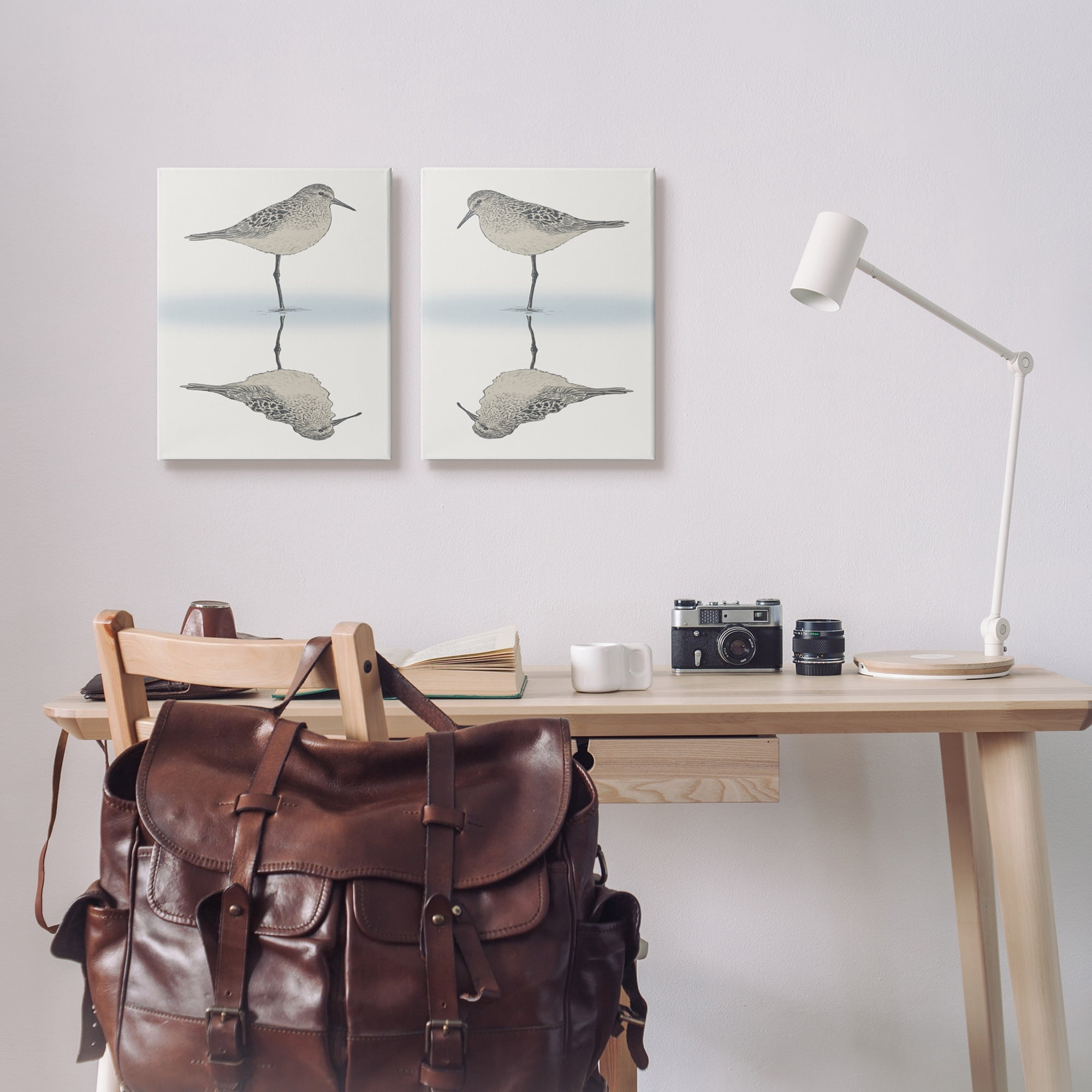 Stupell Industries Tranquil Sandpiper Reflection Nautical Bird Beach Shore Graphic Art Gallery Wrapped Canvas Print Wall Art, Set of 2, Design by Ziwei Li