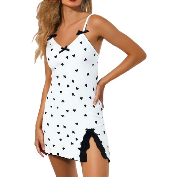 QASIEATN Women's Sexy Negligee Sleeveless Short Sleepwear Lace V Neck Night Dress Casual Dress Sleepwear Nightgowns for Women